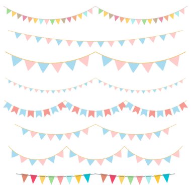 Parti renkli bayraklar. Kutlama etkinliği, doğum günü, karnaval bayrağı.