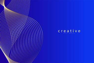 Soyut mavi arkaplan. Altın dalga çizgileri. Eğri modern model. Vektör illüstrasyonu EPS 10.