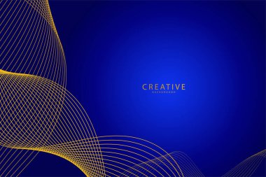 Soyut mavi arkaplan. Altın dalga çizgileri. Eğri modern model. Vektör illüstrasyonu EPS 10.