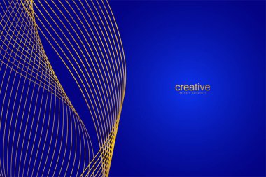 Soyut mavi arkaplan. Altın dalga çizgileri. Eğri modern model. Vektör illüstrasyonu EPS 10.