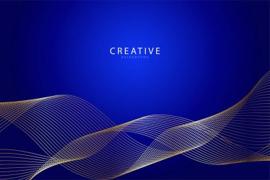 Soyut mavi arkaplan. Altın dalga çizgileri. Eğri modern model. Vektör illüstrasyonu EPS 10.