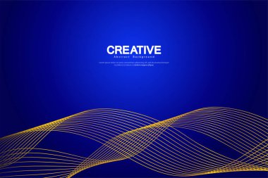 Soyut mavi arkaplan. Altın dalga çizgileri. Eğri modern model. Vektör illüstrasyonu EPS 10.