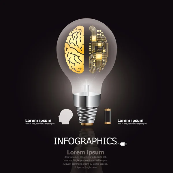 Light Bulb Brain & Electric Circuit Design Template — Stock Vector