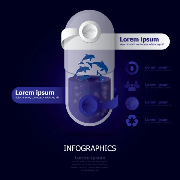 Modelo de design da cápsula de pílula de ecologia dos golfinhos — Vetor de Stock