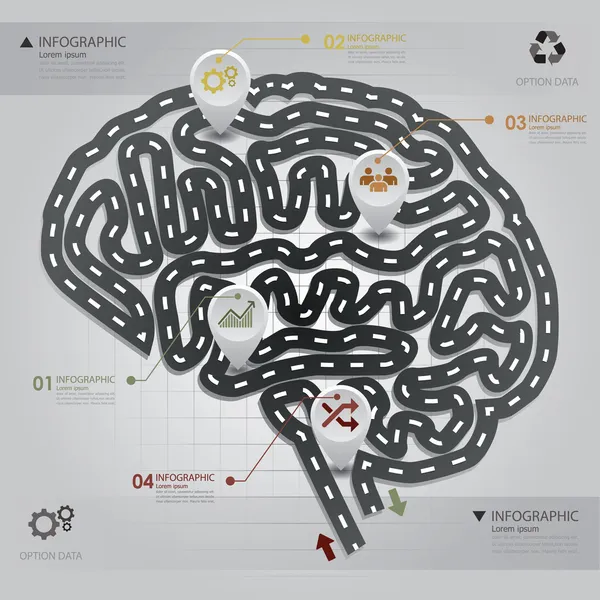 Modèle de conception de forme de cerveau d'infographie d'affaires de route et de rue — Image vectorielle