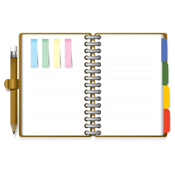 Ring Organizer Notebook With Pencil And Post it Paper — Stock Vector