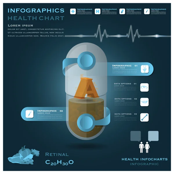 A-vitamin tabletta kapszula egészségügyi és orvosi infographic infocharts — Stock Vector