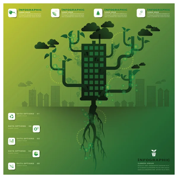 Kirliliği ağaç ve kök Infographic tasarım şablonu — Stok Vektör