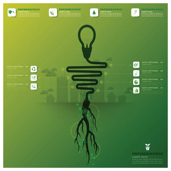 Glödlampa träd och roten infographic vetenskap bakgrund — Stock vektor