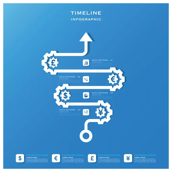Geld Business Timeline Infografik mit Zahnradform — Stockvektor