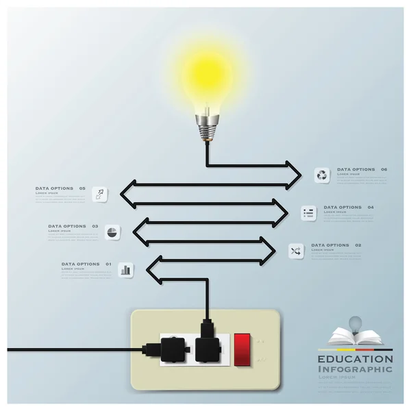 Lampadina linea elettrica Istruzione sfondo infografico — Vettoriale Stock