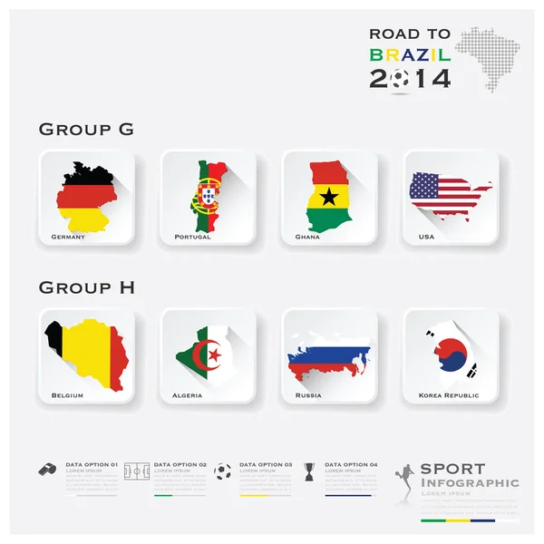 通往 2014年巴西足球锦标赛体育信息图表 — 图库矢量图片