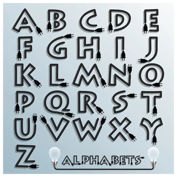Electric Wire And Plug Alphabets Font Style — Stock Vector