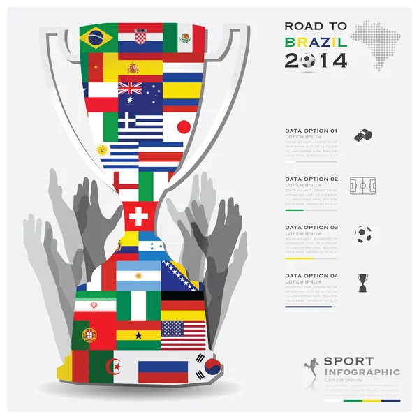Δρόμο προς τη Βραζιλία το 2014 τουρνουά ποδοσφαίρου αθλητισμού infographic — Διανυσματικό Αρχείο