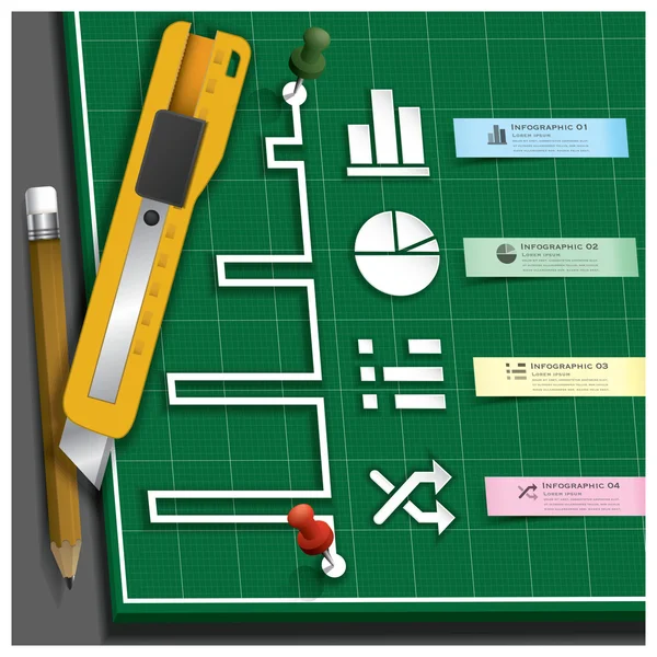 Estilo de corte de papel infográfico de negócios com lápis e cortador em S —  Vetores de Stock