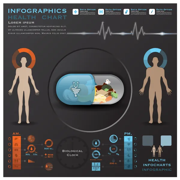 Salute dell'orologio biologico e Infocharts infografici medici — Vettoriale Stock