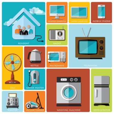 düz elektronik makine ve house simge seti
