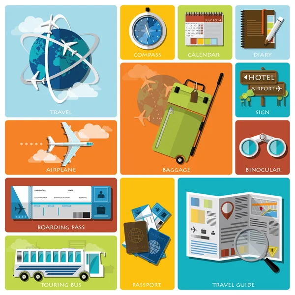 Travel And Journey Flat Icon Set — Stock Vector