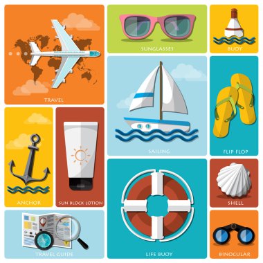 Yaz ve seyahat düz Icon set