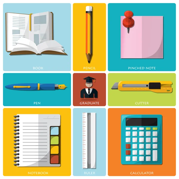 Education And Graduation Tools Flat Icon Set — Stock Vector