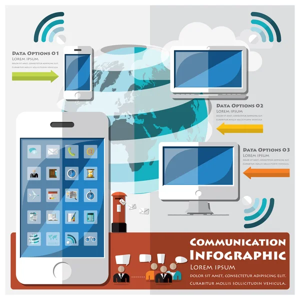 Infográfico de comunicação e conexão — Vetor de Stock