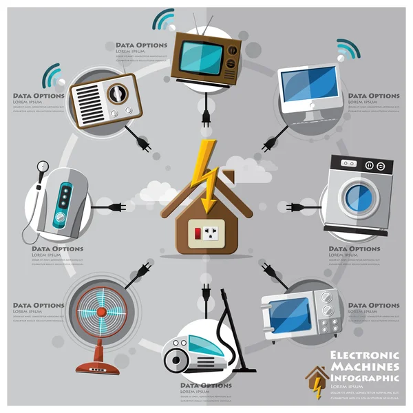Elektronische Maschine und Haus flache Ikone Geschäft Infografik — Stockvektor