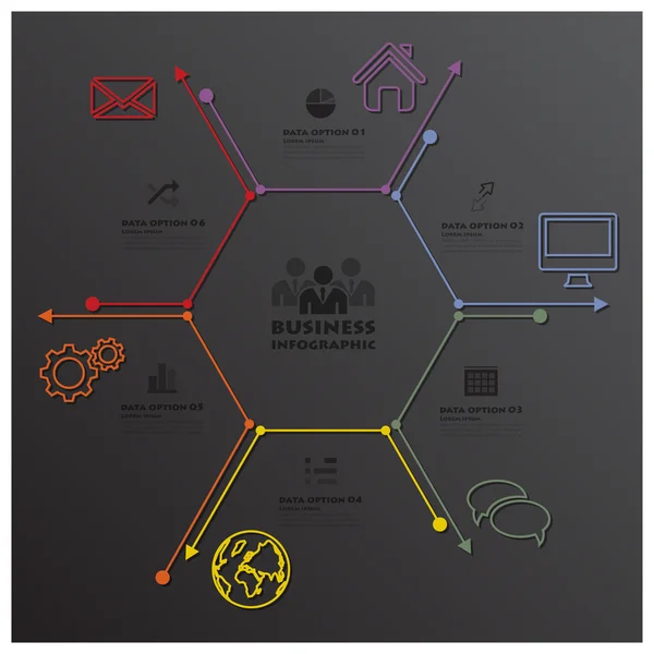 Infographie d'affaires moderne en forme de ligne géométrique hexagonale — Image vectorielle