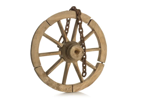Antique wheel and chain on white background Stock Image