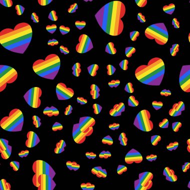 rainbow heart pattern. lgbt symbol on black background.