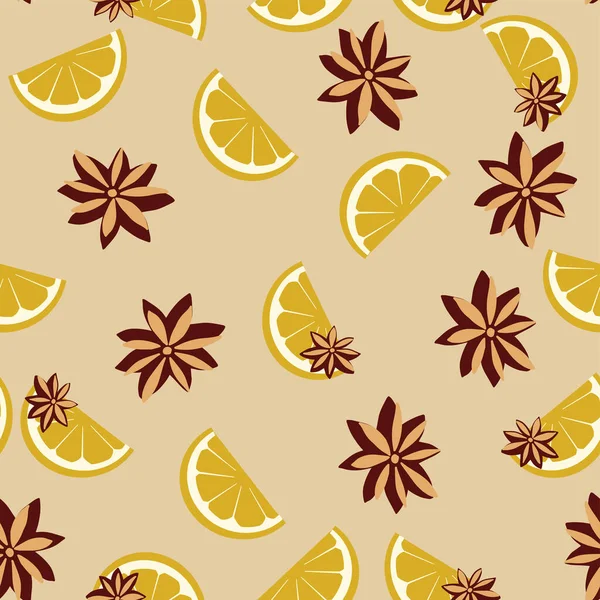 Seamless pattern on a light background, a slice of lemon and a carnation. — стоковый вектор
