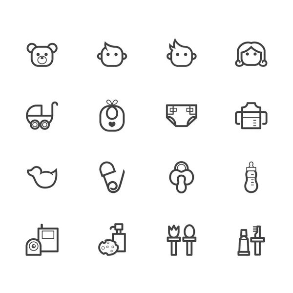 Bebé cosas icono negro conjunto sobre fondo blanco — Archivo Imágenes Vectoriales