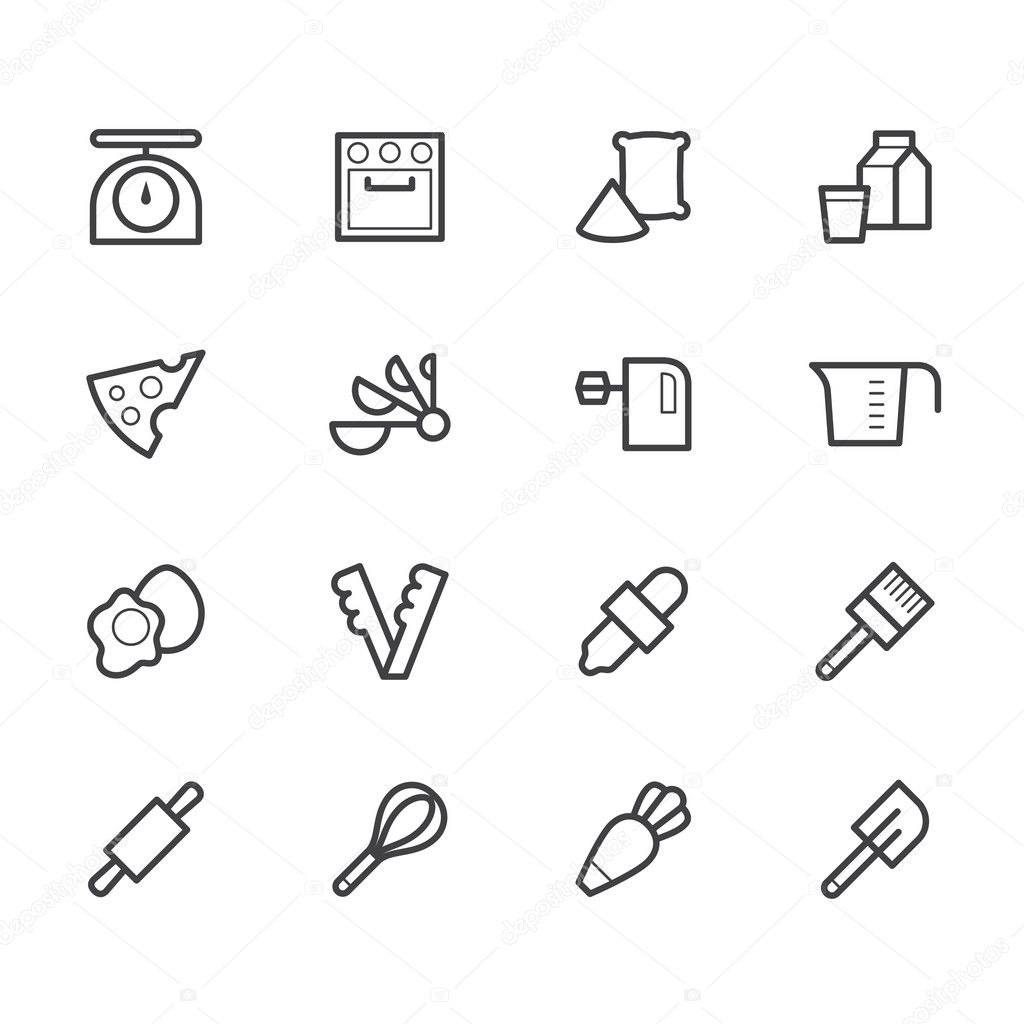 Bakery tools black icon set on white background