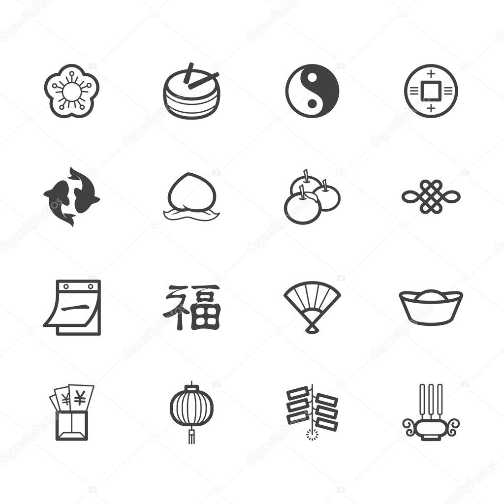 Chinese new year black icon set on white background