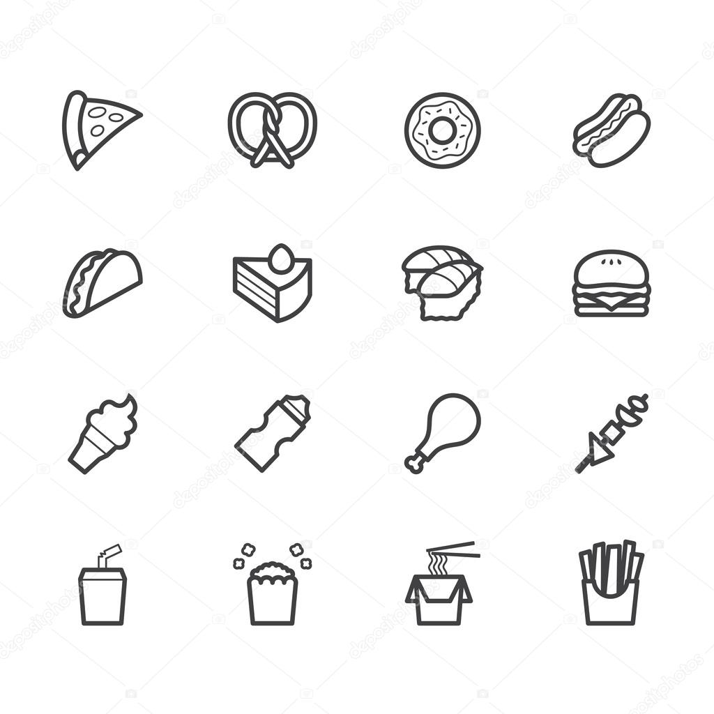 Fast food black icon set on white background