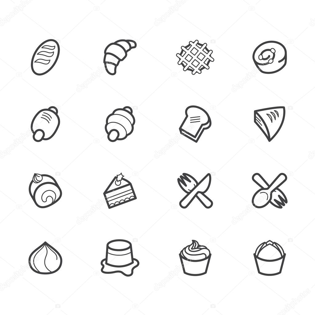 Bakery popular vector icon set on white background