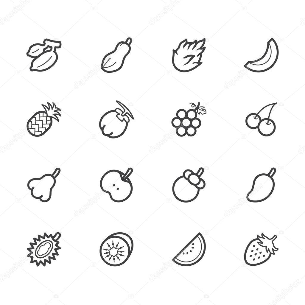 Fruit vector icon set on white background