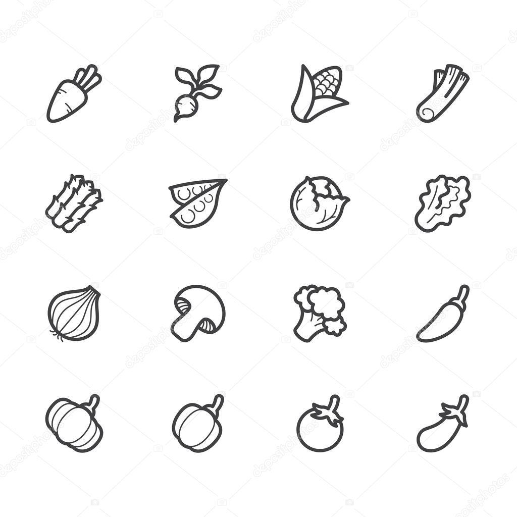 Vegetable vector icon set on white background