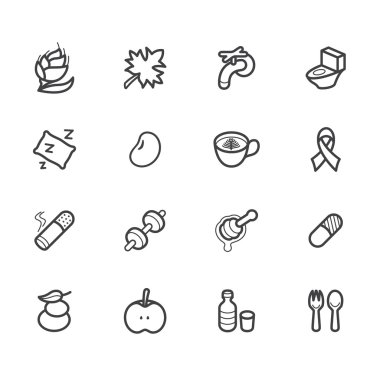 beyaz zemin üzerinde sağlıklı elemanı vektör siyah simge set2