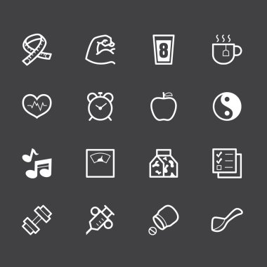 sağlıklı öğesi beyaz vektör simgesi 1 siyah arka plan üzerinde ayarlayın.