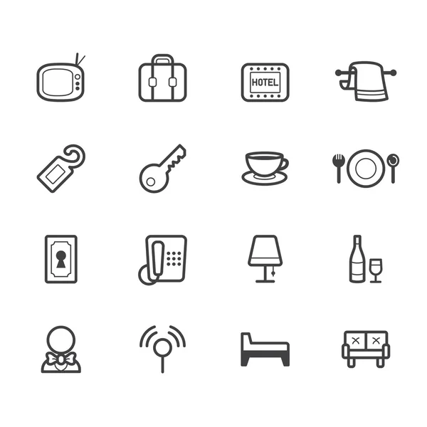 Elemento del hotel vector icono negro conjunto sobre fondo blanco — Archivo Imágenes Vectoriales