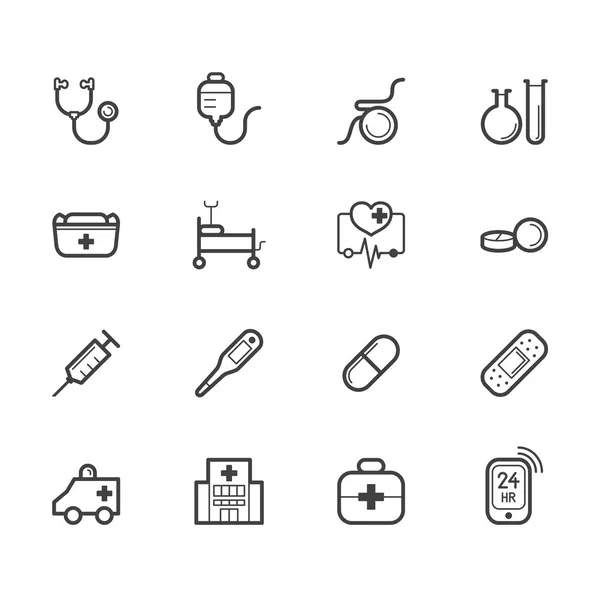 Hospital elemento vector negro icono conjunto sobre fondo blanco — Archivo Imágenes Vectoriales