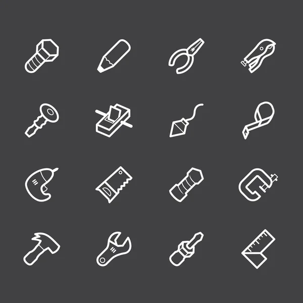 Engineer tools vector white icon set on black background — Stock Vector