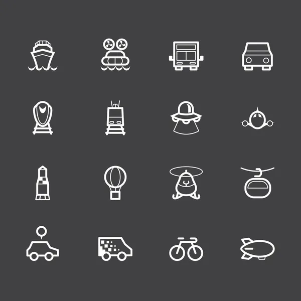 Vehicle element vector white icon set on black background — Stock Vector