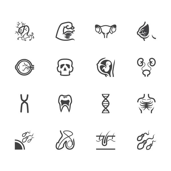 Lichaam vecter zwarte pictogrammenset op witte achtergrond — Stockvector