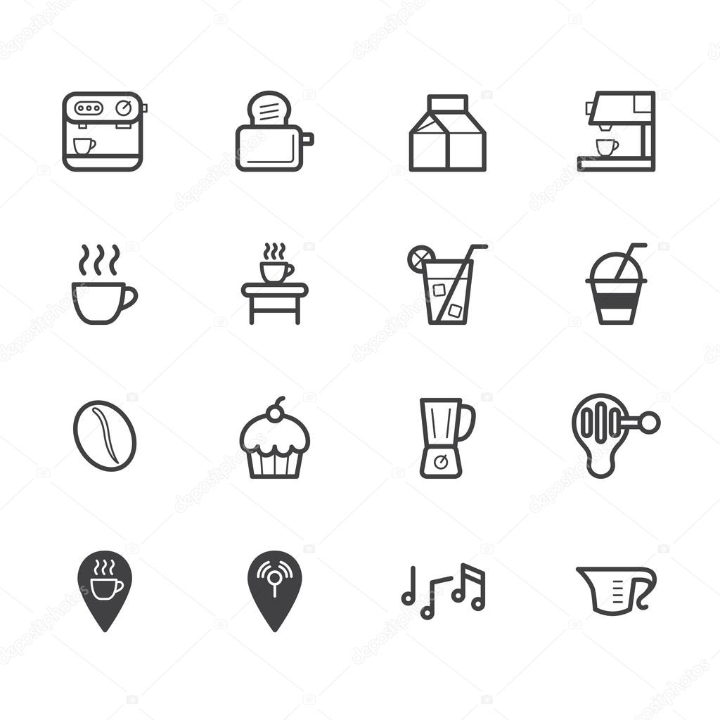 coffee cafe element vector black icon set on white background