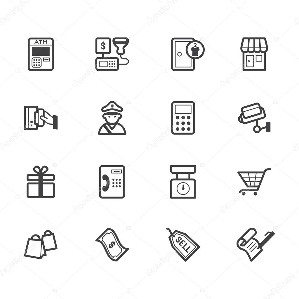 Market store vecter black icon set on white background