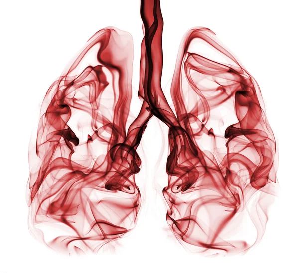 Red smoke formation shaped as human lungs. Illustration of smokers lungs which could be used in non-smoking campaigns or lung cancer campaigns. Stock Picture