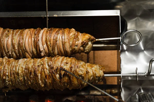 Kokorech Lamsdarmen Roosteren Turkse Markt Traditionele Streetfood — Stockfoto