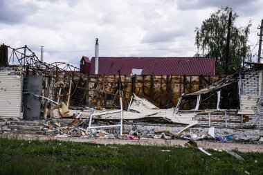 Rus barışının Trostyanets şehrindeki sonuçları. Sumy bölgesi. Sivil binalar. Rus ordusu Ukrayna 'yı işgal etti