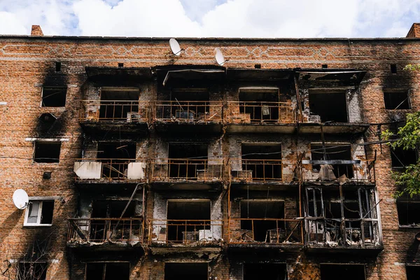 Oorlog Oekraïne Een Verbrand Burgerhuis Van Het Russische Leger Bezette — Stockfoto